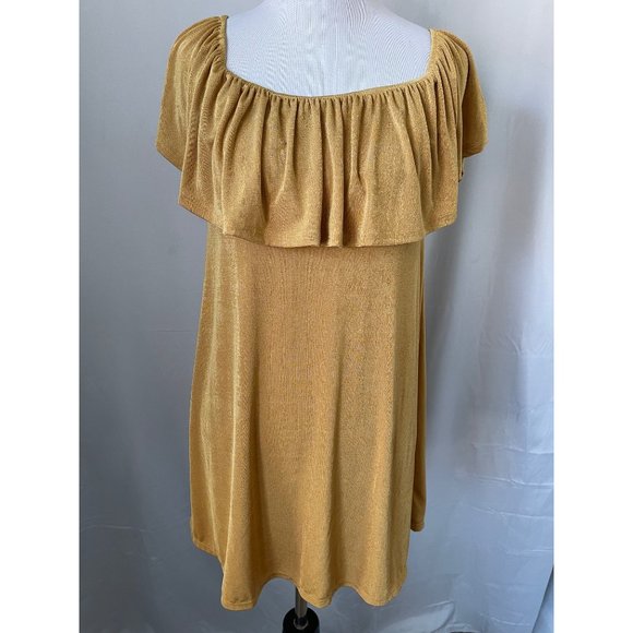 Timing Tops - Timing Gold Shimmer Sleeveless / Off-the-Shoulder Ruffle Top Knit Blouse / Dress